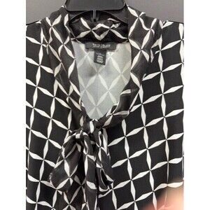 White‎ House Black Market Tie Neck Button Up Top SZ L  Career Office Business